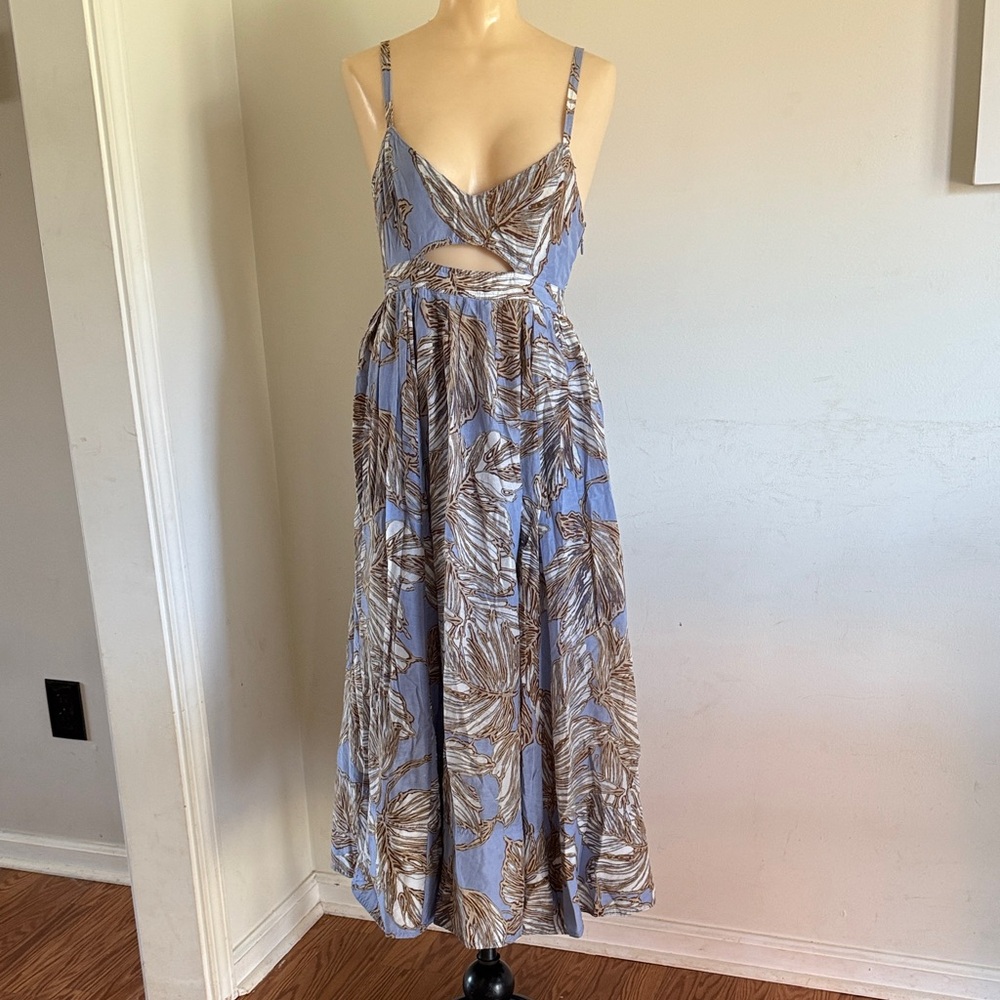 Banana Republic Blue and Brown Leaf Print Dress